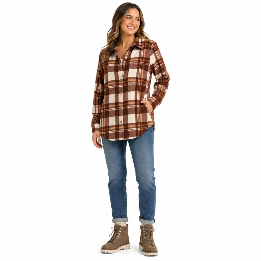 Eddie Bauer Womens Plaid Flannel Shirt Size Small Brown Shacket Cozy Gorpcore